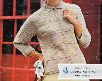 Vintage 60s Knit Cardigan Pattern, Womens Jacket with Collar (PDF Download)