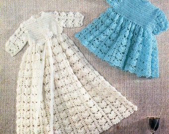 Vintage Crochet Christening Gown Pattern, 16-20" Baby Dress (PDF Pattern)