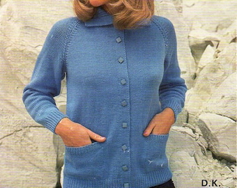 Vintage 60s Cardigan Knitting Pattern PDF: Womens Jacket, 34-38 inch (Instant Download)