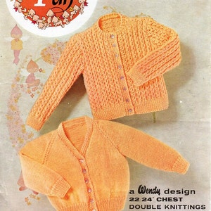 baby / childs cardigan knitting pattern pdf round neck lacy v neck jackets Vintage 60s 22-24 inch DK light worsted 8ply Instant download