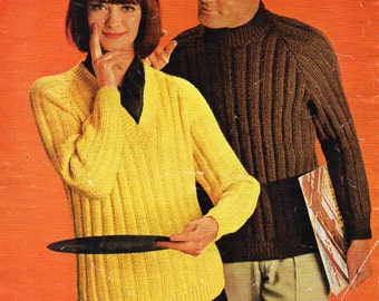Vintage 60s Ribbed Sweater Knitting Pattern, Mens/Womens (33-41 inch) (PDF Pattern)