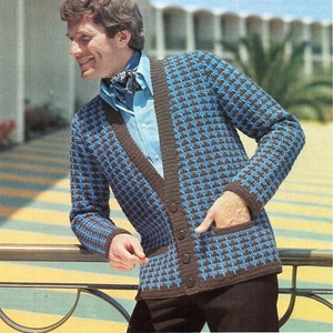 vintage mens crochet cardigan crochet pattern pdf mans crochet jacket 34-44 inch aran 10ply worsted pdf instant download