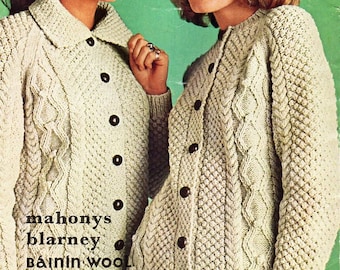 vintage ladies aran jackets knitting pattern pdf womens cable cardigans 34-42 inch aran worsted 10ply Instant download