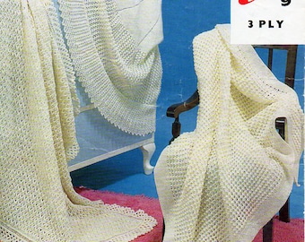 Vintage Baby Shawl Knitting Pattern PDF, Christening Blanket (Instant Download)