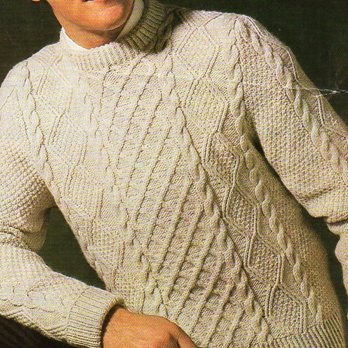 Mens Aran Sweater Knitting Pattern PDF Aran Jumper Crew Neck - Etsy