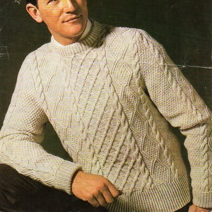 Mens Aran Sweater Knitting Pattern PDF Mens Aran Jumper Crew - Etsy UK