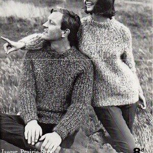 vintage womens mens fishermans rib sweater knitting pattern pdf ladies ribbed jumper 34-42&quot; chunky bulky 12ply pdf instant download