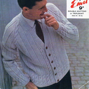 Vintage Mens Cardigan Knitting Pattern Pdf Mens DK Cable Jacket V Neck ...