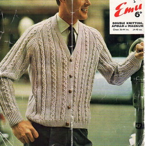 Mens Cardigan Knitting Pattern Pdf Vintage 50s Cable Jacket - Etsy UK