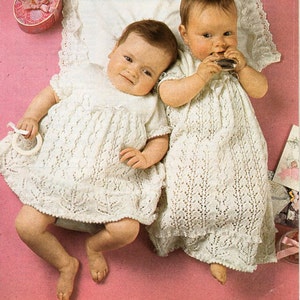 Vintage baby Christening dress knitting pattern pdf baby dress baptism robe gown  short long 18-19 3ply light fingering pdf instant Download