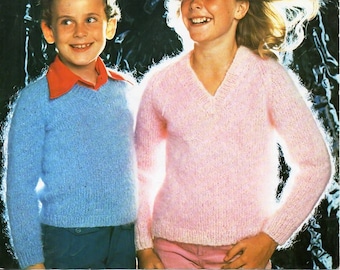 childrens mohair sweater knitting pattern pdf v neck mohair jumper 24-34 inch mohair DK light worsted 8ply Instant download