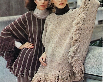 vintage womens poncho knitting pattern pdf DK ladies poncho 1970s 2 styles 32-38 inch DK light worsted 8ply Instant Download