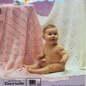 baby 3ply crochet shawl 4ply knitted shawl Crochet & Knitting pattern pdf square shawl Christening shawl Vintage 48x48 inch Instant download