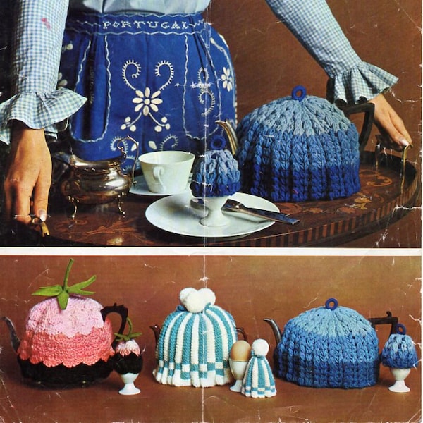 Vintage tea cosy cozy knitting & crochet pattern pdf crochet egg cosy knitted tea cosy egg cosy cosies cozies pdf instant  download