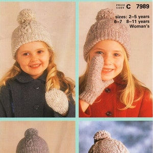 vintage childrens aran hats mitts KNITTING PATTERN pdf download childs cable caps mittens 2-11 years aran / worsted / 10ply yarn