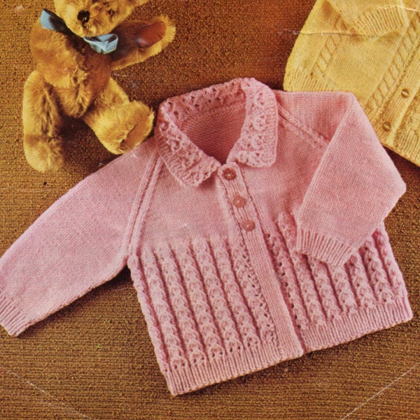 baby cardigans knitting pattern pdf baby jackets vintage 70s 18-21 inch DK light worsted 8ply pdf download