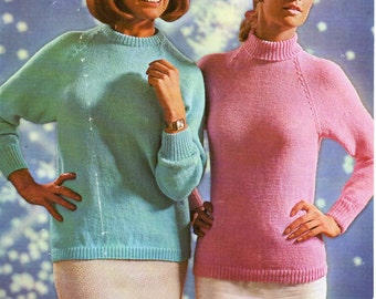 womens sweater knitting pattern pdf ladies jumpers round or polo neck Vintage 60s 34-44 inch DK light worsted 8 ply Instant download