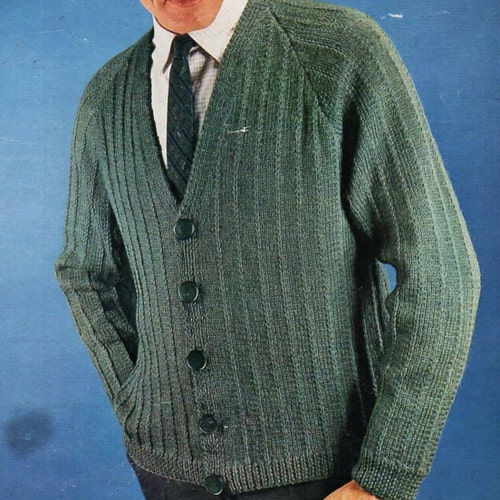 Vintage Mens Cardigan Knitting Pattern Pdf Mens Ribbed V Neck Etsy UK