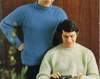 Vintage 60s Mens Chunky Sweater Knitting Pattern (38-44 inch) (PDF Download)