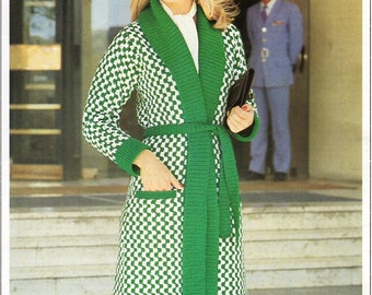 womens crochet coat crochet pattern pdf ladies crochet coat & hat Vintage 70s 32-42 inch  aran 10ply worsted instant download