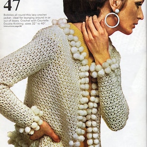 vintage womens crochet jacket crochet pattern pdf ladies crochet cardigan bobble fringe 32-40&quot; DK light worsted 8ply pdf instant download