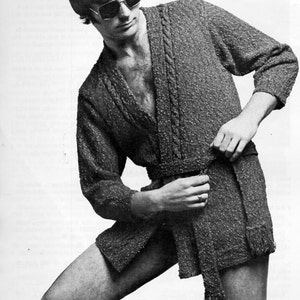 Vintage mens robe knitting pattern pdf DK mans dressing gown beach jacket 36-44 inch DK light worsted 8ply Instant Download
