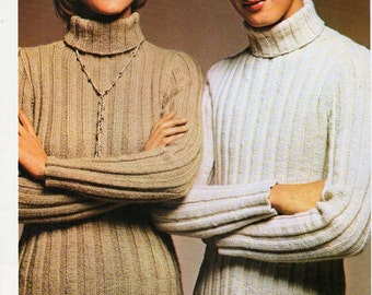 Vintage womens knitting pattern PDF DK ladies polo neck ribbed sweater 70s 32-38 inch DK light worsted 8ply Instant Download