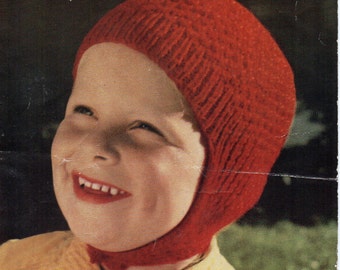 vintage childrens helmet knitting pattern pdf boys helmet hat 2-14 years DK light worsted 8ply pdf instant download