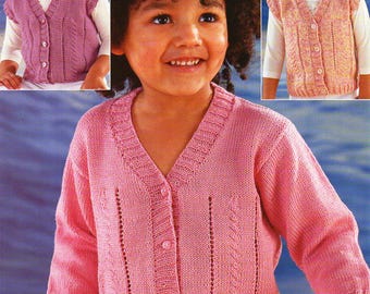 childrens cardigan waistcoat KNITTING PATTERN pdf download girls jacket vest 22-32 inch chest cotton DK & 4ply yarn