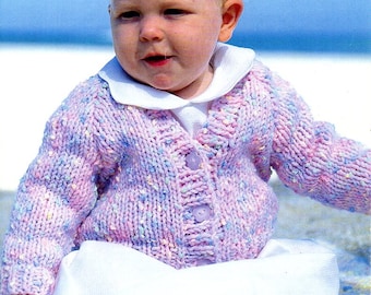 baby childrens chunky cardigan KNITTING PATTERN pdf download baby childs jacket v or round neck 16-26 inch chest chunky / bulky / 12ply yarn