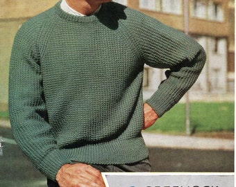 vintage mens rib sweater knitting pattern PDF mens ribbed jumper 36-46" DK light worsted 8ply Instant Download