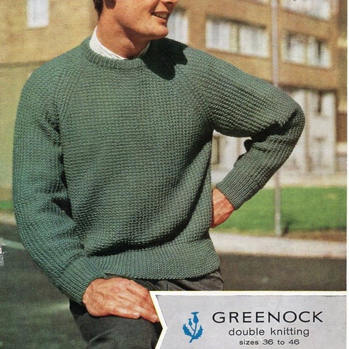 Mens Classic Aran Sweater With Choice of Round or V-neck, Vintage