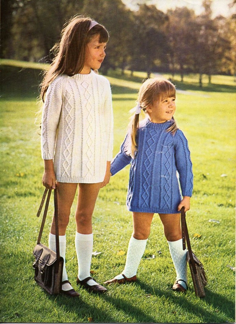 Girls aran dress knitting pattern PDF childs aran dress