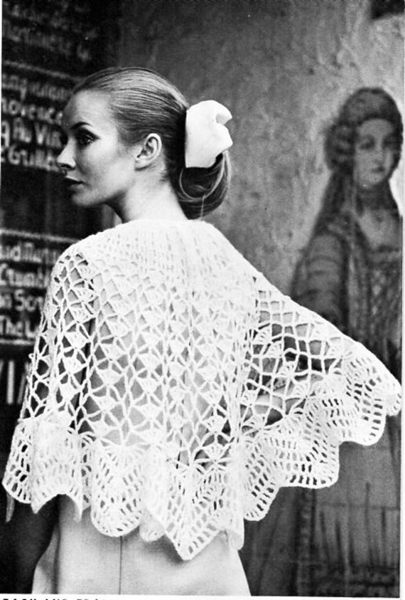 Vintage 70s Crochet Poncho Pattern, Lacy Womens Poncho (PDF Download)
