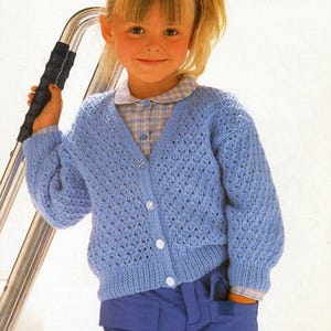 girls cardigan KNITTING PATTERN pdf download childrens jacket lacy pattern v neck 22-26 inch chest DK / light worsted /8ply yarn