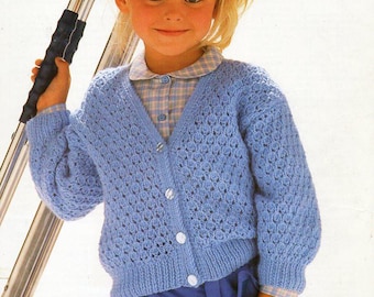 Girls Lacy Cardigan Knitting Pattern, V-Neck Jacket (PDF Download)