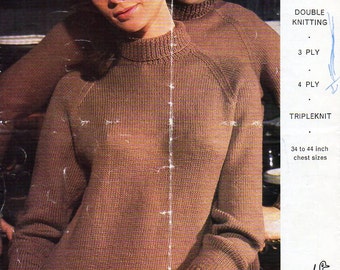 womens / mens polo neck sweater knitting pattern pdf 3ply 4ply / DK ladies roll neck jumper Vintage 60s 34-44inch 3ply 4ply 8ply DK Download