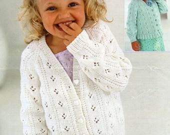 girls cardigan KNITTING PATTERN pdf download childrens lacy jacket v neck frill border 22-32 inch chest DK / light worsted / 8ply yarn