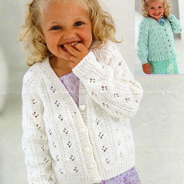 girls cardigan KNITTING PATTERN pdf download childrens lacy jacket v neck frill border 22-32 inch chest DK / light worsted / 8ply yarn