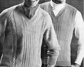 Mens Cricket Sweater & Slipover Knitting Pattern Pdf Cable | Etsy