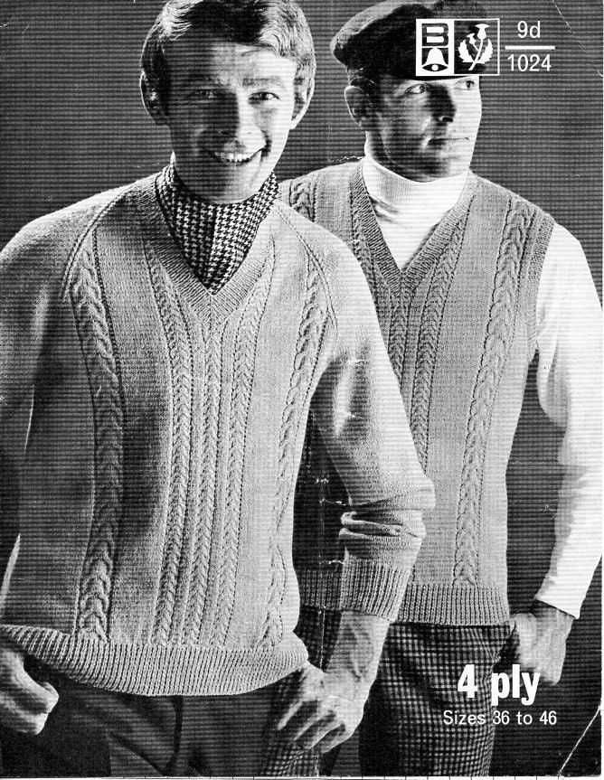 Mens sweater & slipover knitting pattern pdf mens 4 ply cable | Etsy