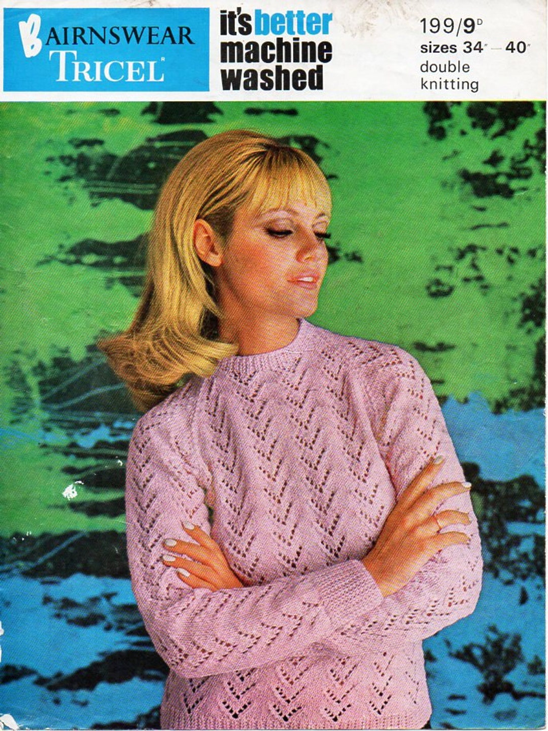 Vintage Ladies Sweater Knitting Pattern Pdf DK Womens Lacy Jumper 3440 Inch DK Light Worsted