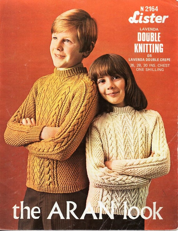 Vintage Childrens Aran Sweater Knitting Pattern Pdf DK Cable