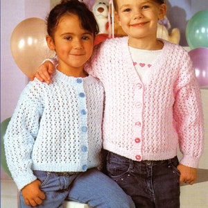girls cardigan KNITTING PATTERN pdf download childrens lacy round or v neck jacket 20-30 inch chest DK / light worsted / 8ply yarn