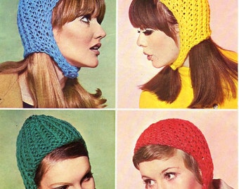 vintage womens hat knitting pattern PDF ladies helmet cap Vintage 70s chunky bulky Aran worsted 10ply DK 8Ply pdf instant download