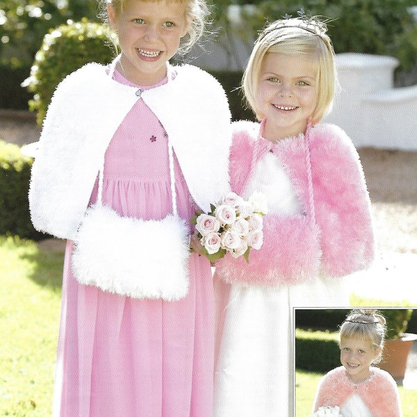 girls furry cape muff KNITTING PATTERN pdf download childrens fur cape bridesmaid flower girl 22-28 inch chest Eyelash DK yarn