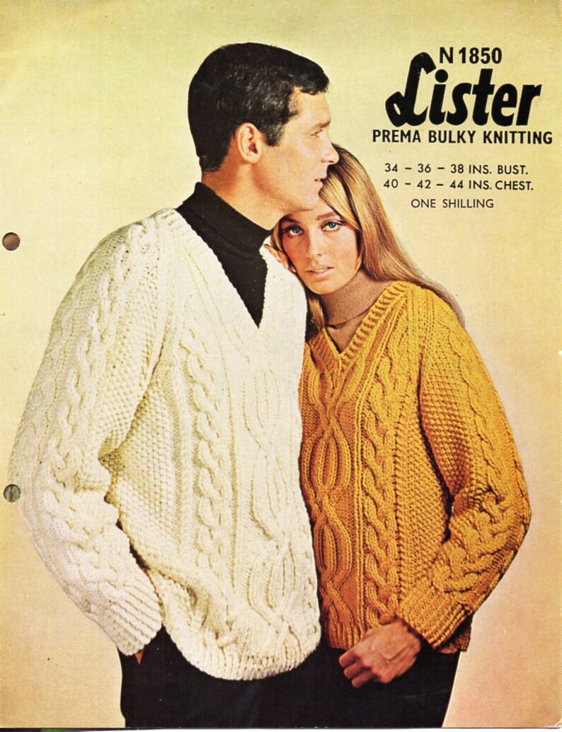 Vintage womens mens childrens sweater knitting pattern pdf ladies crew neck jumper 26-44 chunky bulky 12ply pdf instant Download
