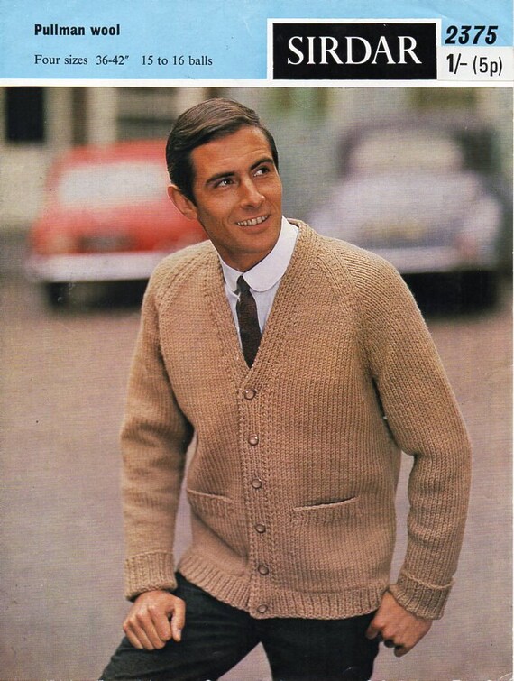Vintage Mens Classic Cardigan Knitting Pattern Pdf Mens Chunky - Etsy
