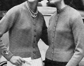 womens cardigan knitting pattern pdf DK ladies v or round neck jacket Vintage 60s 34-38 inch DK light worsted 8ply Instant Download