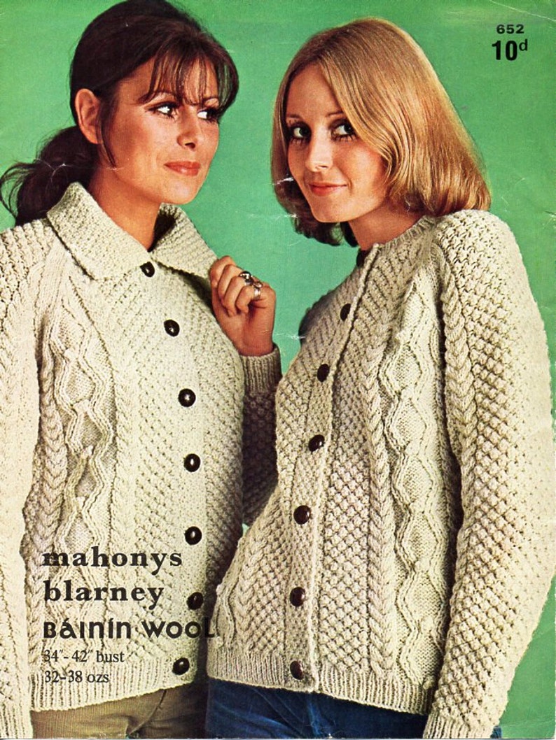 Vintage ladies aran jackets knitting pattern pdf womens